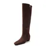 Botas de moda estilo británico de caña alta de 5.5 cm, nuevo modelo otoño e invierno 2026, punta cuadrada, tacón grueso, hasta la rodilla, botas de jinete adelgazantes