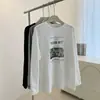 Camiseta Branca de Algodão Puro com Estampa de Letras Estilo Coreano Moda Loose Estilo Preguiçoso Feminina Top Outono 2026
