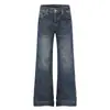 Calça jeans flare americana retrô, lavada e com detalhes de rebites desgastados, unissex, coleção outono 2026, corte slim e calça casual que valoriza o corpo