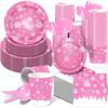 MM209 copo de nieve rosa invierno Navidad tema de fiesta vajilla 8 personas 4 piezas plato de papel toalla de papel vaso de papel