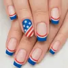 Bandeira Listrada Vermelha, Branca e Azul Dia da Independência Estilo Francês 24 Peças Moda Europeia e Americana Unhas Postiças