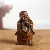 Talla de boj rosario maitreya buda mango para sostener adornos para coche kung hei fa cai artesanías de madera decoraciones para el hogar