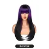 Peruca atmosférica estilo europeu e americano transfronteiriço, com cor degradê, para mulheres, aplique completo com franja, cabelo preto longo e liso, peruca ligeiramente ondulada, cabeça inteira