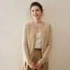 Cardigan de Punto de Cachemir 100% Puro con Cuello Redondo para Otoño e Invierno, Suéter Chaqueta Corta Retro con Trenzas para Mujer