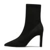 Botas Curtas Elásticas Novas Outono/Inverno 2024 Camurça Preta Salto Grosso Bico Fino Botas Slim Botas de Moda