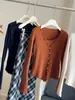Cárdigan de Punto de Manga Larga con Volantes, Estilo Dos Piezas Falsas, para Mujer, Cuello en V, Corte Ajustado, Top Favorecedor y Único para Primavera y Otoño