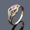 Anillo de Dedo Índice Geométrico de Moda Creativa con Incrustaciones de Diamante Arcoíris Chapado en Cobre Oro de 18 Quilates Transfronterizo Nuevo Estilo Anillo de Estilo Trendy Ins