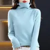 Suéter 100% Lã Pura para Mulheres, Estilo Outono e Inverno, Suéter Simples de Gola Alta, Camada Base de Tricô Elegante de Gola Alta