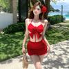 Biquíni Três Peças Estilo Coreano e Japonês Puro e Sedutor, Doce e Sexy Vermelho Celebridade da Internet Roupa de Banho para Férias na Praia e Fontes Termais para Mulheres