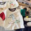 Nuevo para niños y niñas Verano Dibujos animados Combinación de colores Bebé Manga corta Algodón Camiseta Estilo occidental Manga media Top para niños T