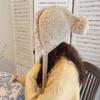 Gorro de Lana para Mujer Estilo Coreano Lindo Gorro Lei Feng Otoño e Invierno Tejido Protección para las Orejas Viaje Cálido Gorra con Bola de Piel de Conejo Moderna
