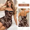 Camisola Noturna Dinâmica com Estampa de Borboleta para Mulheres, Vestido Curto Sexy com Estampa de Leopardo e Cordão na Cintura Reveladora, Roupa para Encontro, Tendência Atacado