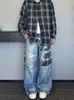 Camisa lavável com estampa de gravata jeans de perna larga para homens e mulheres calças casuais retas largas em estoque dropshipping tipo largo