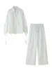 Conjunto de Camisa Bordada con Encaje y Borlas + Pantalones Bordados con Borlas 2025 Verano Aspecto Adelgazante