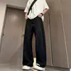 Calça Casual Cropped Estilo Americano para Homens, Calça Scimitar Tendência High Street Primavera e Verão, Tamanho Grande Solta Reta Perna Larga Longa
