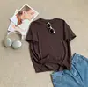 Camiseta Sencilla Lisa de Color Sólido con Mangas Cortas de Dos Tonos para Mujer, Transpirable de Verano Estilo Coreano Delgada de Cuello Redondo Versátil
