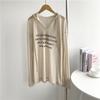 Camiseta con capucha de manga larga, holgada, transparente y fina, para mujer, sudadera con capucha de verano y otoño, blusa holgada de longitud media, estilo urbano para mujer