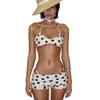 Traje de baño para mujer Estilo Europeo y Americano Transfronterizo Bandeau Retro Lunares Hombros Descubiertos Volante Adelgazante Bikini de Dos Piezas Bikini