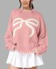 Amazon Transfronterizo Suéter de Punto Jacquard con Lazo para Mujer Otoño e Invierno Estilo Perezoso Holgado Cálido y Cómodo Suéter