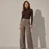 Calças casuais 100% caxemira para outono e inverno, calças de malha com cordão na cintura e perna larga e fluida, calças retas grossas femininas europeias e americanas
