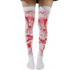 Meias de Halloween ensanguentadas acima do joelho, adereços de cosplay para festa, maquiagem, meias estampadas vermelhas, direto da fábrica transfronteiriça