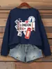 Londres Viagem Estampa de Companhia Aérea Roupa Esportiva Feminina Moletom Soltinho Gola Redonda Suéter Pulôver Casual Multicolorido