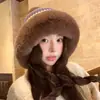 Bonito Sombrero de Peluche para Mujer en Invierno con Forro de Lana, Sombrero de Lana Tejido Engrosado, Protección para los Oídos, Cálido, Peludo, Sombrero Lei Feng del Noreste