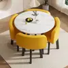 Juego de Mesa Redonda Pequeña Casual para Café con Cuatro Sillas para Recepción de Tienda de Té de Leche, Reuniones en Apartamentos Pequeños y Uso en Oficina