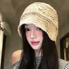 Sombrero de lana tejido a crochet estilo japonés con diseño calado para mujer, gorro cálido de invierno para proteger las orejas, sombrero tipo cubo para circunferencia de cabeza grande