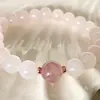 Pulsera de cristal rosa natural pulsera de cristal de fresa pulsera de moda para mujer pulsera rosa pequeña y fresca en stock venta al por mayor