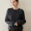Nuevo Suéter de Cachemir Grueso de Tres Hilos Otoño e Invierno para Mujer, Top Retorcido de Hombros Caídos con Cuello Redondo, Suéter de Punto Moderno Casual