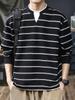 Moletom Listrado Estilo Americano Pesado com Gola V Falso Duas Peças para Homem, Nova Tendência Outono 2026 Marca Manga Longa Loose