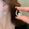Brincos Geométricos Redondos Florais Zircônia Pérola Super Flash Agulha de Prata Brincos Simples Personalizados Brincos de Design de Nicho para Mulheres