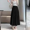 2024 Costura Branca Saia de Verão Mulheres Cintura Alta Cor Sólida Emagrecimento All-match Saia Grande A- linha Casual Midi Dress