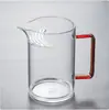 Copo em forma de crescente de vidro borossilicato de alta temperatura Copo para chá verde com filtro de fatia crescente integrado Curva de meia-lua Filtro Cabo de madeira público