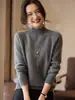 Suéter de Lã 100% Pura Engrossado Outono e Inverno Feminino Gola Alta Meia Pulôver Solto Aparência Emagrecedora Camiseta de Base Tricotada Cor Sólida