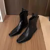 Nuevas botas Chelsea retro ultrasuaves para mujer, botas vaqueras estilo western con tacón grueso y corte en V, botas ajustadas plisadas, botines de punta fina con corte en V