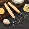 Batidora de acero inoxidable y madera maciza con mango de madera, batidor de huevos antideslizante, batidor de huevos manual, batidor de harina, utensilio de cocina