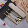 Juego de Cubiertos de Acero Inoxidable Grado Alimenticio 304 Coreano, Tenedores, Cucharas y Palillos, Estilo Estudiante para Exteriores, Viaje, Vajilla Portátil, Juego de Tres Piezas