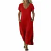 Vestido Largo de Color Sólido con Bolsillos para Mujer, Nuevo, Cuello en V, Transfronterizo Europeo y Americano Amazon Aliexpress 2026