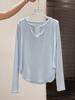 Camiseta de Manga Larga con Cuello en V y Bajo Curvo para Mujer, Camiseta Base Holgada Protectora del Sol para Verano y Aire Acondicionado
