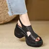 Sandalias de una tira huecas con suela gruesa para mujer, Nuevo estilo Verano 2026, Tacón grueso, Suela suave casual, Sandalias romanas cómodas
