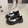 Mocassins de Bico Redondo Estilo Britânico com Sola Grossa para Mulheres 2025 Verão Novo Versátil Laço Boca Rasa Sapatos Mary Jane para Mulheres