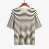 2025 Retro Talla Grande Gordo Verano Tejido de Punto Rayado Control Camiseta de Manga Corta para Mujer Suelta Cuello Redondo Pulóver Retro