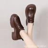 Sapatos de couro pequenos femininos 2025 primavera e outono novos cadarço estilo britânico retro bico redondo mocassins de fundo grosso salto grosso sapatos de camada única