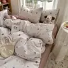Juego de cuatro piezas de algodón kapok con hilo de doble capa, tacto nube, Clase A, sábana de algodón puro suave y amigable con la piel, funda de edredón, juego de tres piezas para cama de dormitorio~