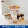 Soporte de exhibición redondo transparente de acrílico con luz LED para postres y pasteles horneados, soporte redondo de cuatro niveles con bandeja para aperitivos