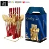 Cubiertos de Acero Inoxidable Transfronterizo de Amazon Cuchillo y Tenedor 1010 Cuchillo, Tenedor y Cuchara de Estilo Occidental Juego de 24 Piezas Cuchillo y Tenedor para Carne Caja de Regalo