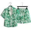 Conjunto Unisex de Camisa Floral de Manga Corta, Pantalones Casuales Retro Sueltos Estilo Perezoso, Conjunto de Camisa de Manga Corta para Hombre