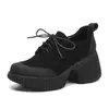 Mocassins Retro Super Macios de Couro de Vaca Femininos Bico Redondo Cadarço Salto Alto Plataforma Impermeável Solado Grosso Confortável Estilo Casual Sapatilhas